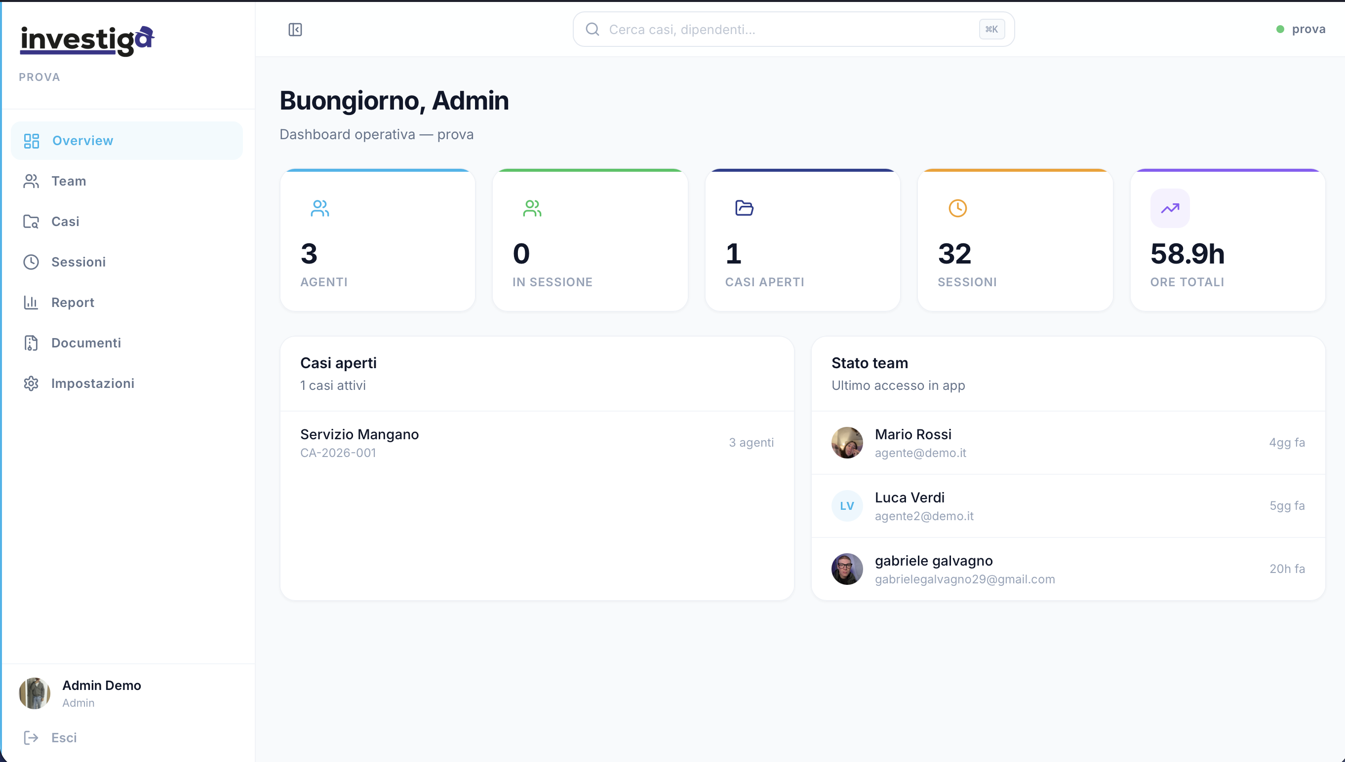 Investiga dashboard